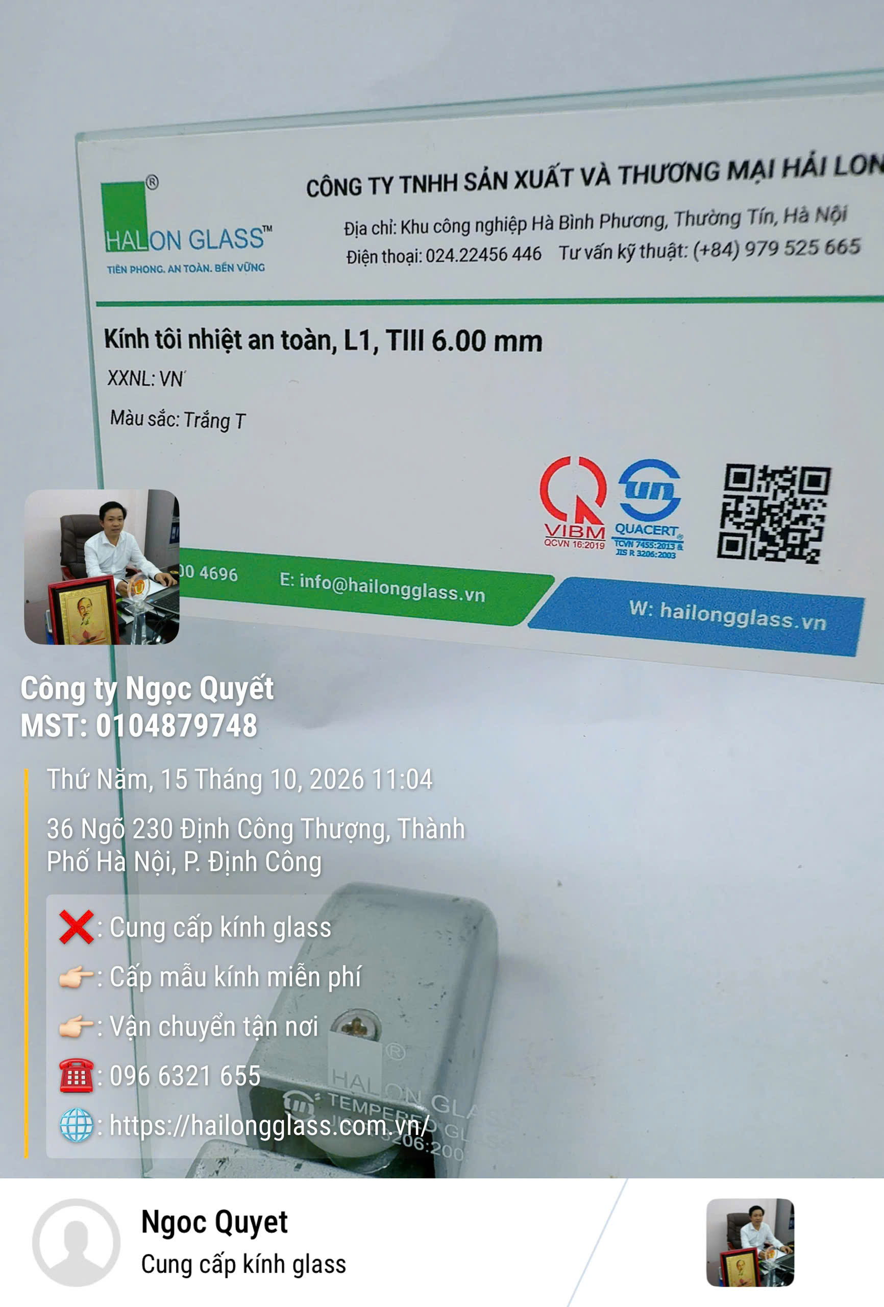 Kính tôi nhiệt an toàn Hải Long Glass dày 6 mm màu trắng trong suốt